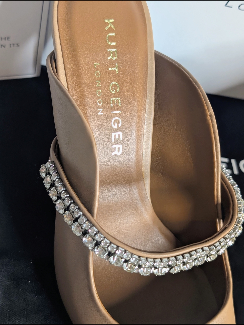 Kurt Geiger London Crystal Strap Mule Heels Nude Pointed Toe Stiletto Size 8 NIB - Picture 8 of 11